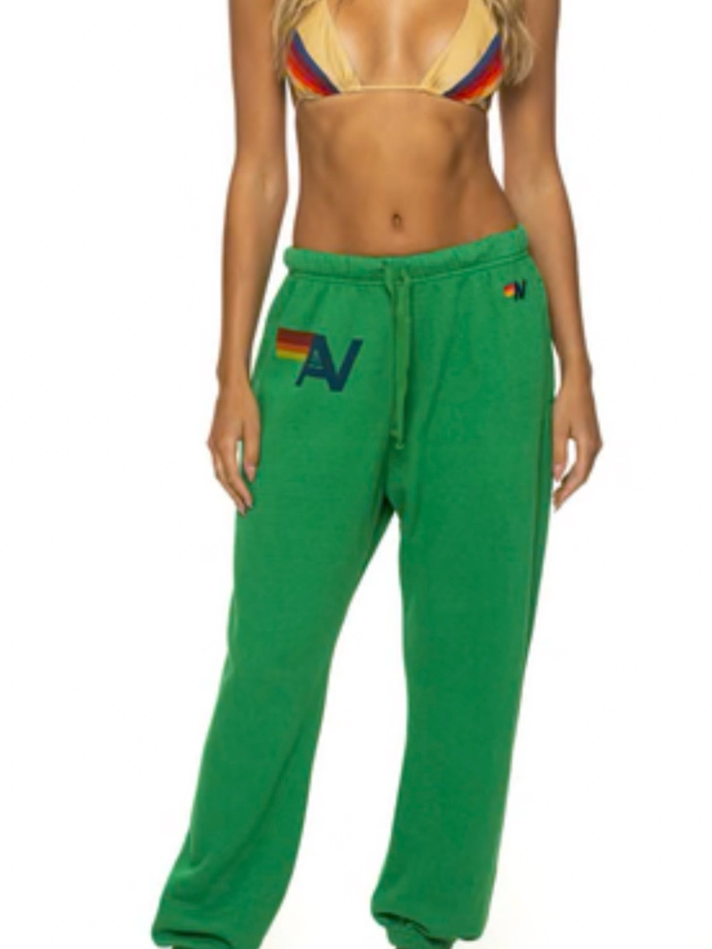 Aviator Nation Green Rainbow Logo Joggers